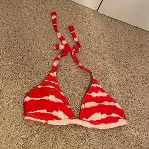Red and white striped Roxy bathing suit top